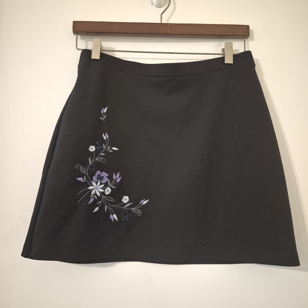 Vintage Y2K Express Sz M Embroidered Floral Mini Skirt A-Line Whimsigoth Grunge